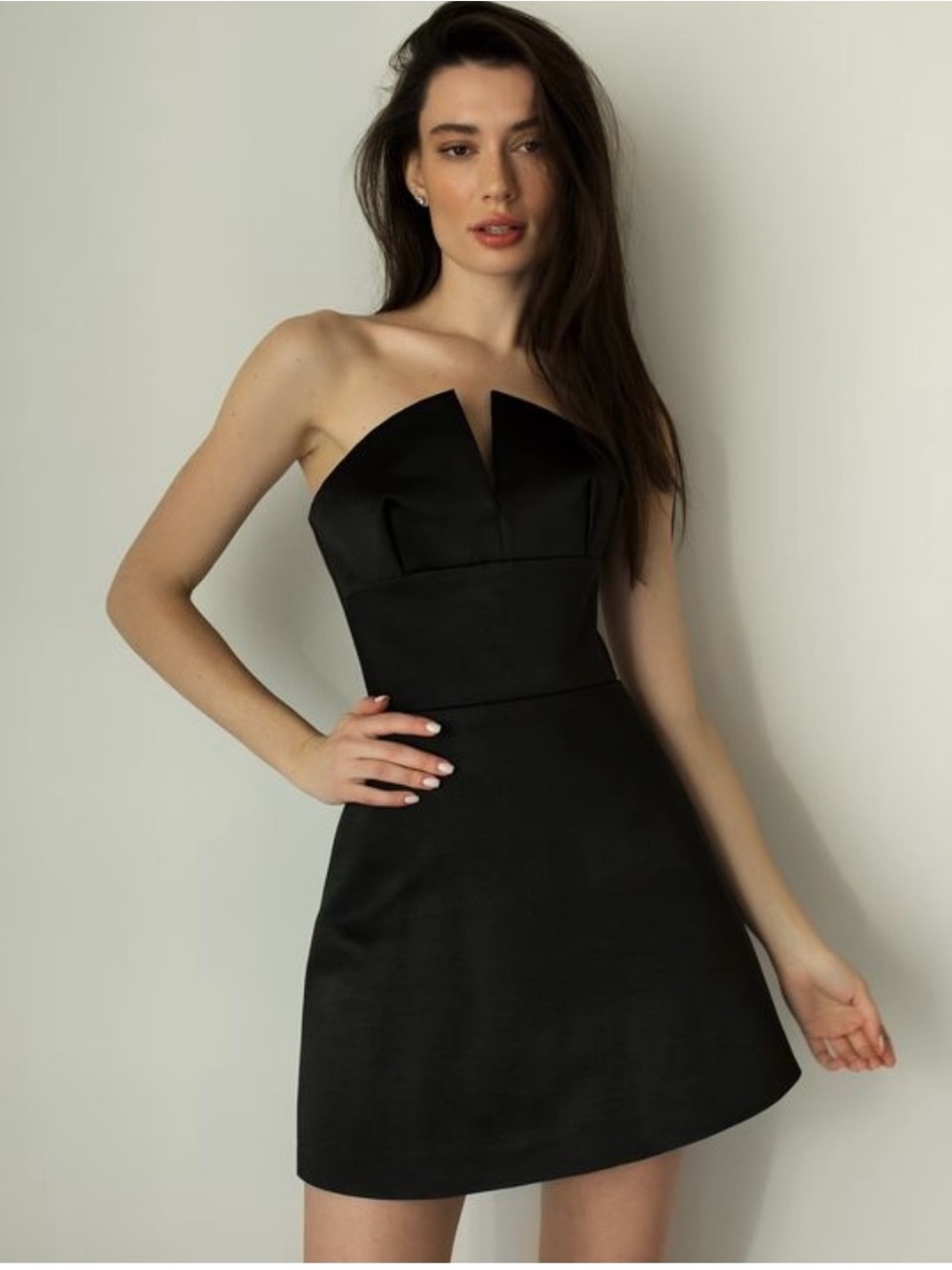 Strapless Black Mini Dress with Notch Sweetheart Neckline